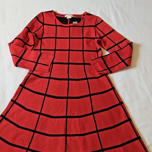 Luxxe Lane Red Plaid Sweater Dress Long Sleeves Fit&Flare Size Medium - Picture 6 of 13